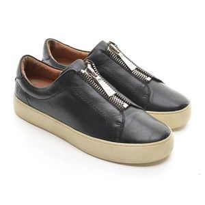 Frye Lena Zip Black Leather Fashion Low Top Sneakers 7 M